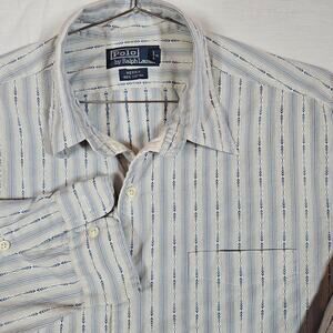 Polo Ralph Lauren Shirt Mens Large White Blue Merrin Long Sleeve Western Stripes